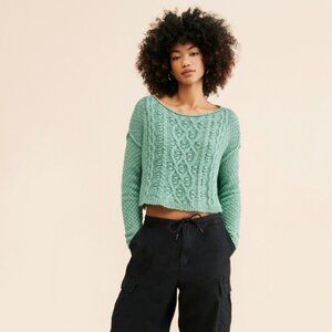Free People Changing Tides Pullover Long Sleeve Crop Sweater S Spruce